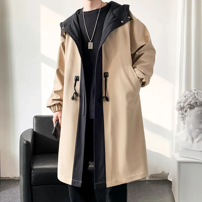 2024 New Spring Autumn Trench Coat Men Streetwear Long Jacket Hip Hop Male Fashion Windbreaker Hooded Overcoat Women Top