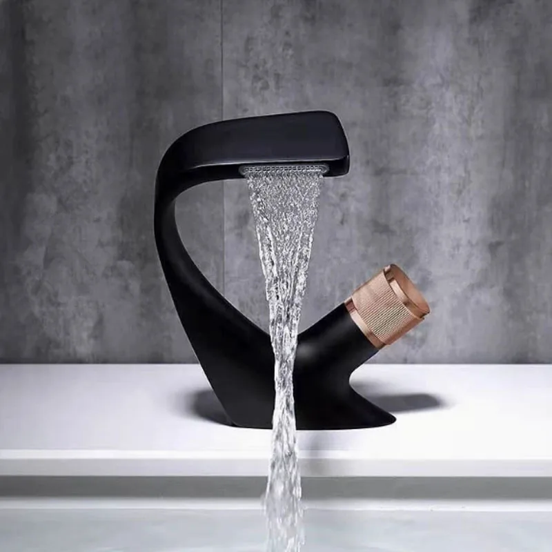 High appearance washbasin faucet washbasin sink sink waterfall style faucet waterfall European black hot and cold faucet