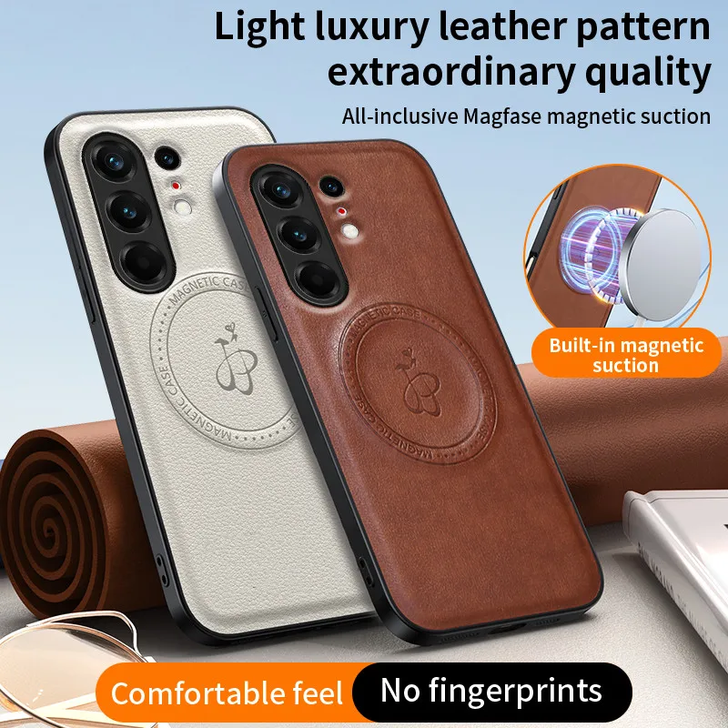 Premium PU Leather Wireless Charging Magnetic Case – Fusion Protective Hard Back Shell Coque