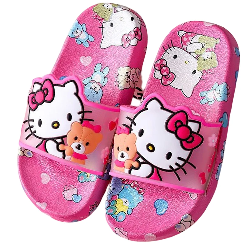 

Hello Kitty Sanrios Kawaii Summer Children Slipper Anime Girl Slippers Summer Beach Sandals Cartoon Girly Heart Non-Slip Shoes