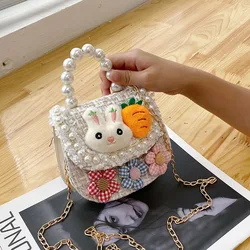 Korean Style Children's Mini Clutch Bag Cute Kids Girls Princess Rabbit Crossbody Bag Little Girl Small Party Pearl Purses Gift