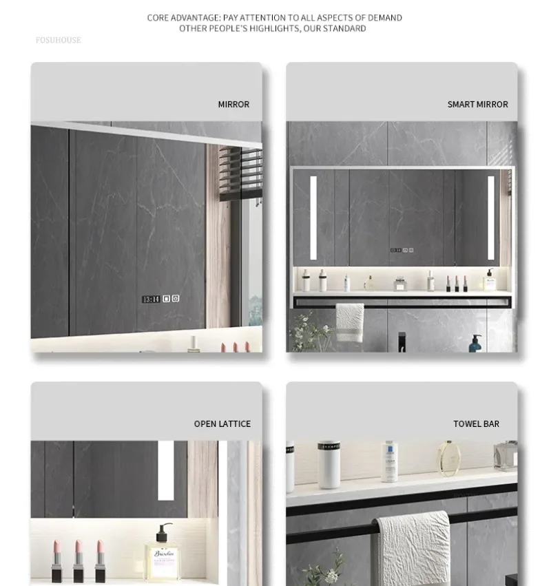 Description Picture 5 of itemSmart Bathroom Mirror Cabinets Wall-mounted with Backlight Anti-fog Bathroom Furniture Mirror Storage Rack Integrated Cabinet F