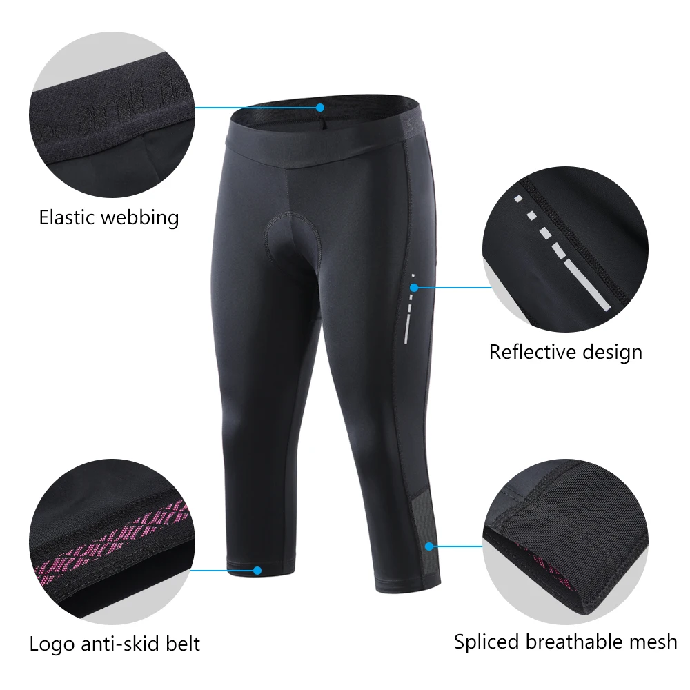 Cycling Shorts Santic Women Cycling Shorts MTB 4D Padding Bicycle Cropped Pants Breathable Mesh Reflective High Elasticity Quick-Dry Leggings