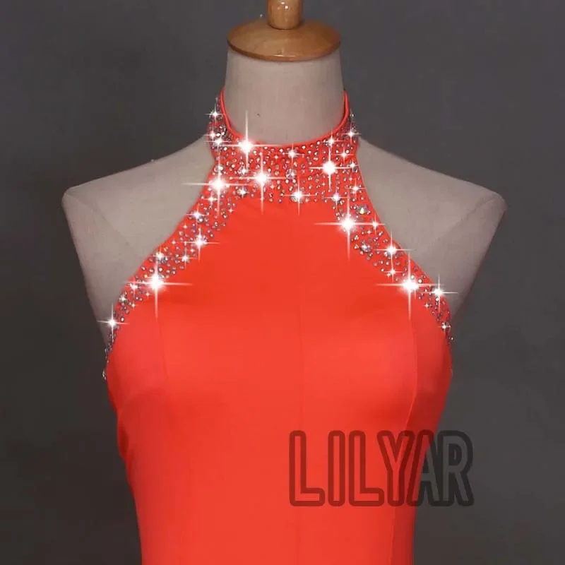 Adult children orange slim ballroom dance dress standard skirt competition dress costumes performing