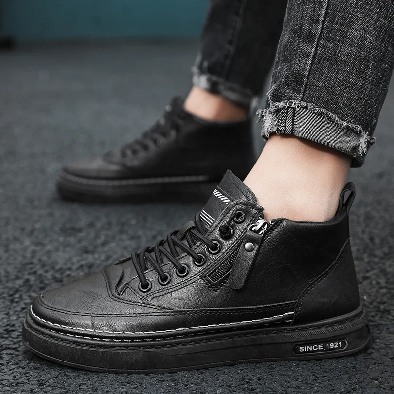 Men Boots Winter High Top Leather Shoes Fashion Cotton Shoes Fashion Ankle Boots Business Casual Outdoor Shoes Male Sneakers New 2