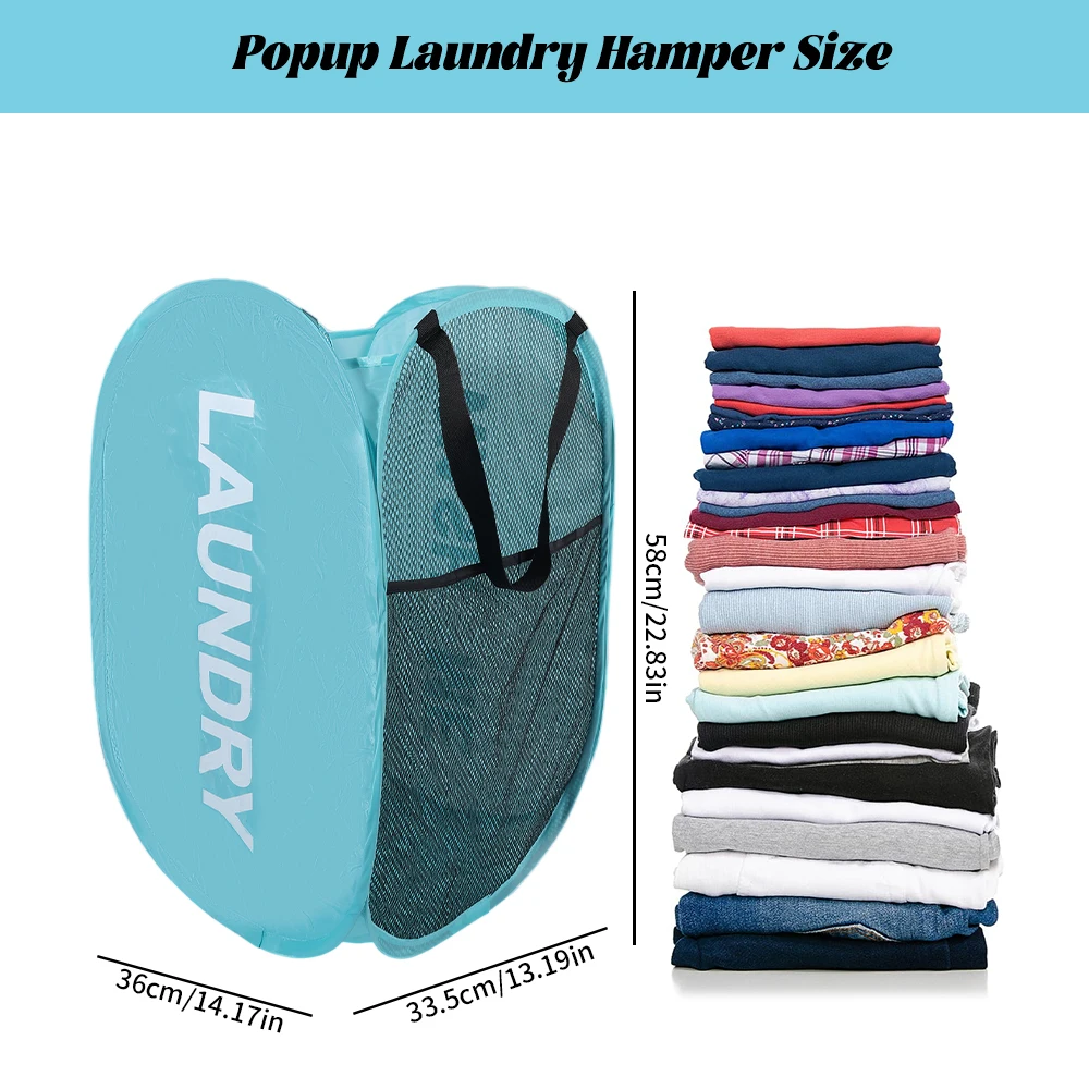 Laundry Basket Portable Hamper Portable Storage Basket Folding Breathable Laundry Basket Dirty Laundry Organizer Large Capacity Washing Toy Net Storage Bag Bathroom Accessories Fashio