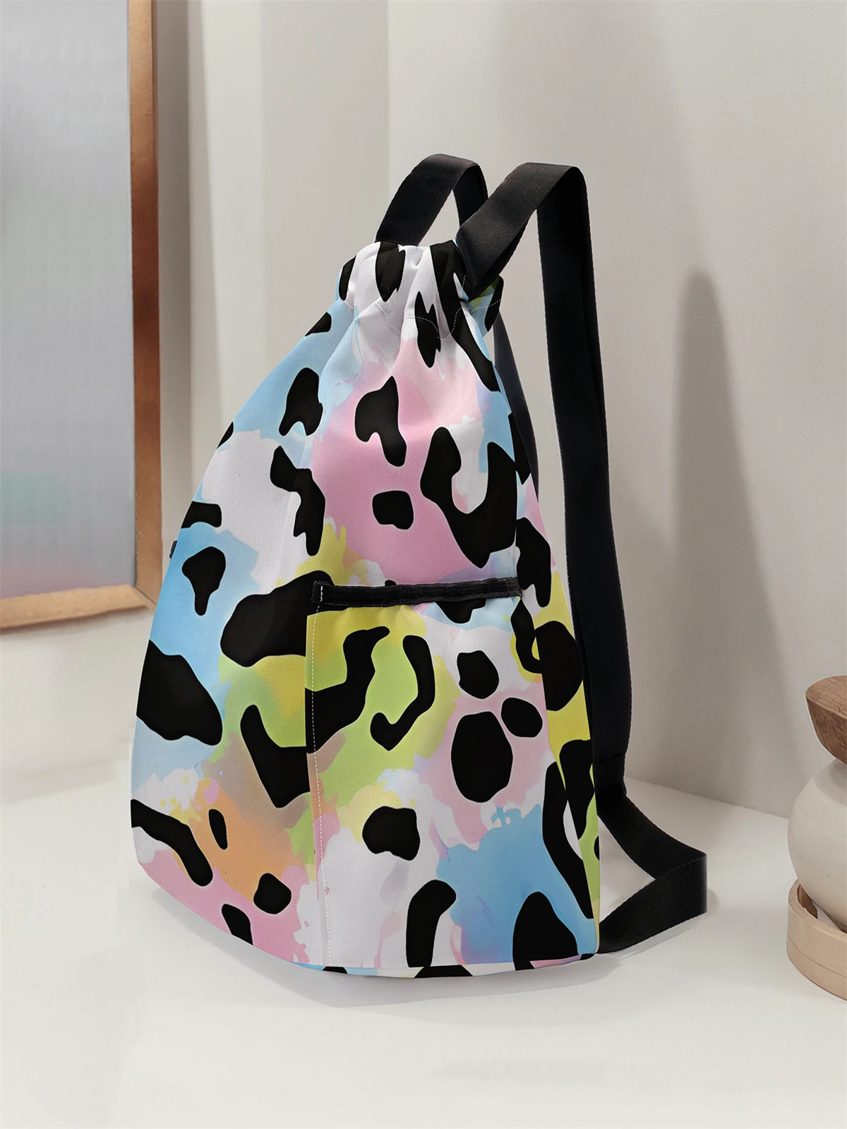 Leopard Pattern Drawstring Backpack - Large Capacity Durable Fitness Bag, Adjustable Shoulder Straps, Sports Beach Backpack