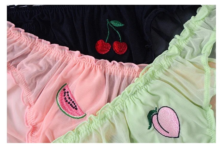 Female Lingerie Sexy Lace Temptation Low-waist Women's Panties Fruit Ins Embroidery Transparent Briefs Seamless Sweet Underwear