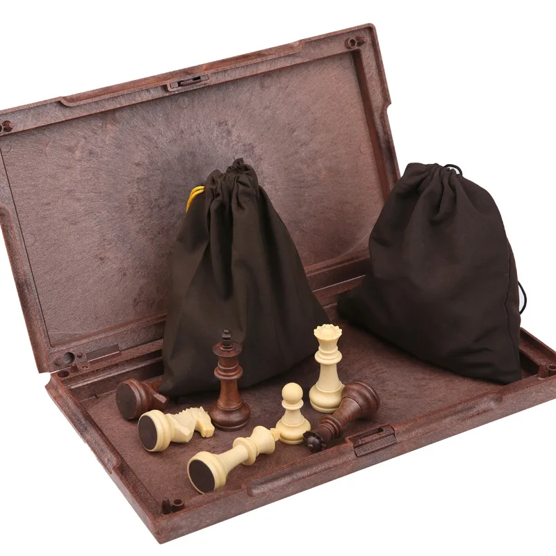Wood grain Plastic Chessboard Adult Kids Travel Camp Tabletop Game Portable Folding Chess Set With 32Pcs Magnetic Chessman board game magnetic chess set foldable chess board folding chess board chess pieces and board