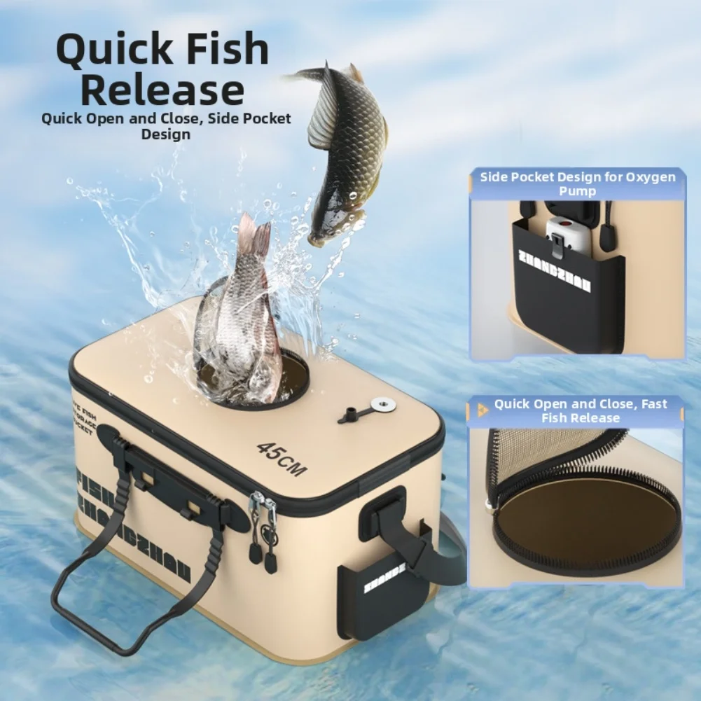 Sturdy Portable EVA Foldable Bucket with Injection Molded Design and Reinforced Support for Fishing Hiking and Camping