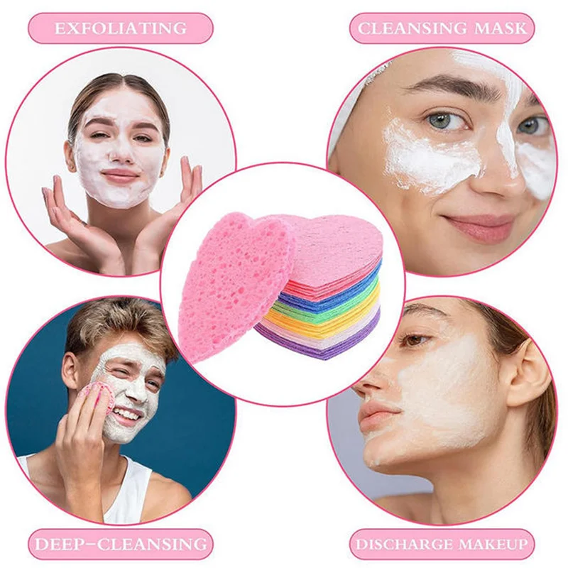 5/10/50/100PCS 하트 모양 재사용 가능한 페이셜 스폰지 패드 압축 천연 페이셜 클렌징 패드 클렌징을 위해 각질 제거