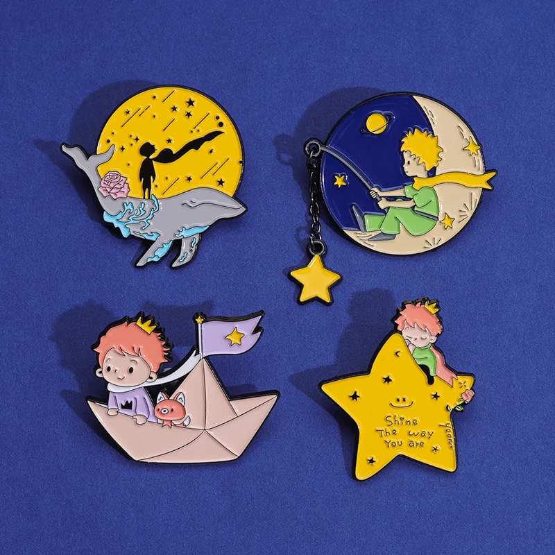 Cartoon Junge Fuchs Rose Emaille Pins Mond Stern Wal Papier Boot Brosche Revers Hut Tasche Abzeichen Schmuck Zubehör Geschenk für Kinder Freunde – Detail 14