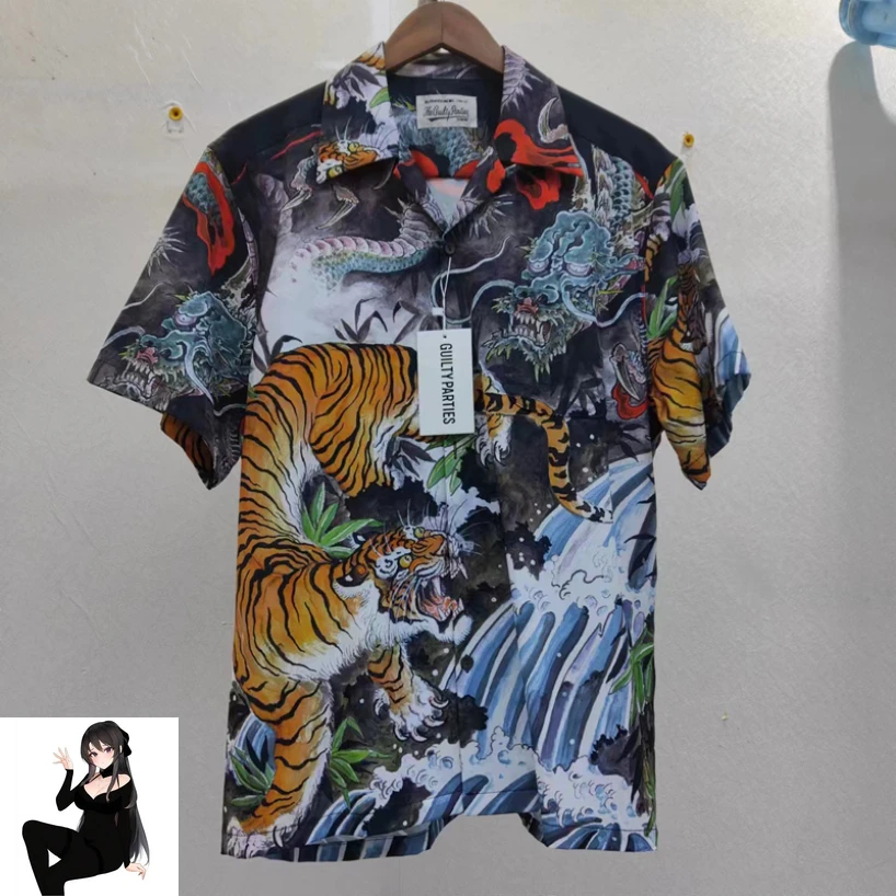 Tiger Dragon Totem Print Men Women Casual Loose Wacko Maria Short Shirts Japan