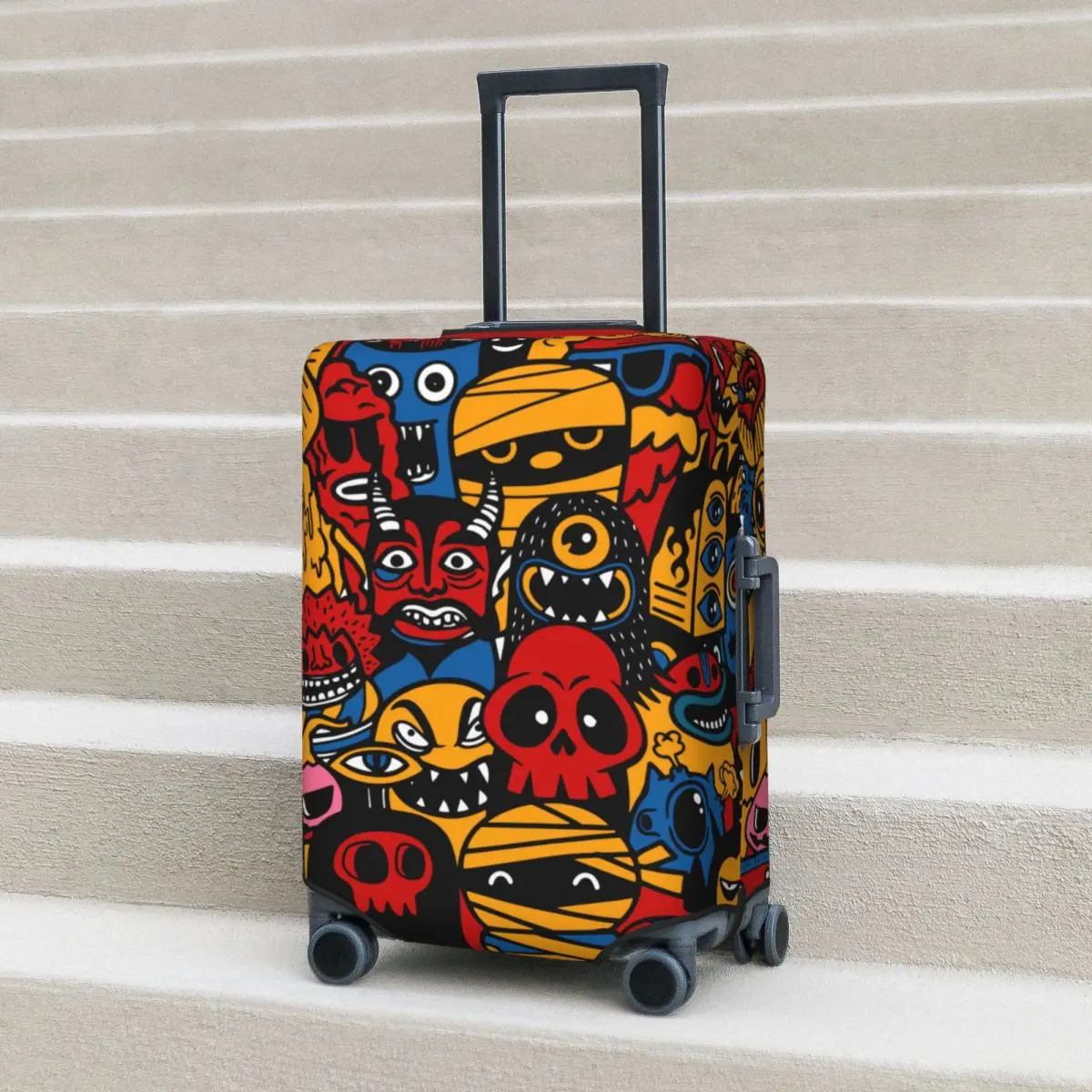 

Cartoon Doodle Suitcase Cover Halloween Theme Travel Flight Practical Luggage Case Protection