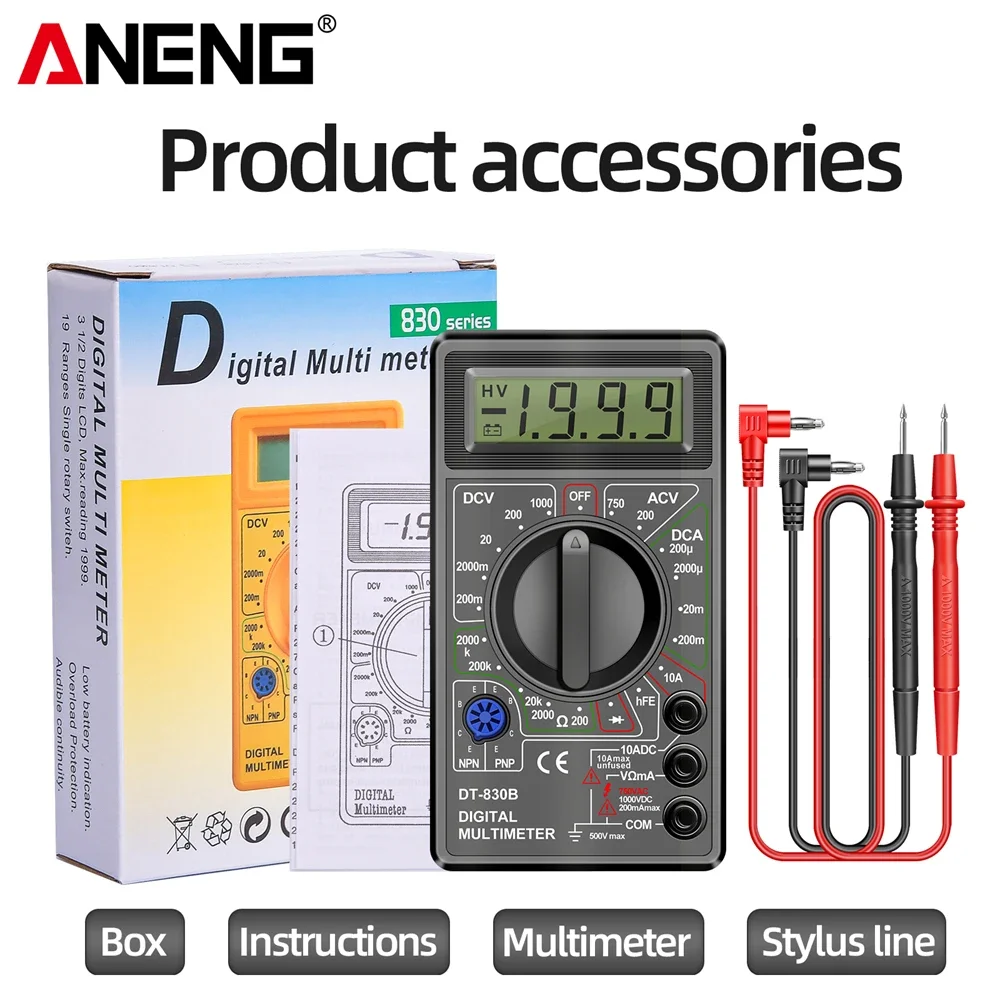 ANENG DT830B Multimeter Tester Handheld Multimetre Digital Multimeters Professional Multi Meter Multimetro Ohm Maltimeter Tools 5