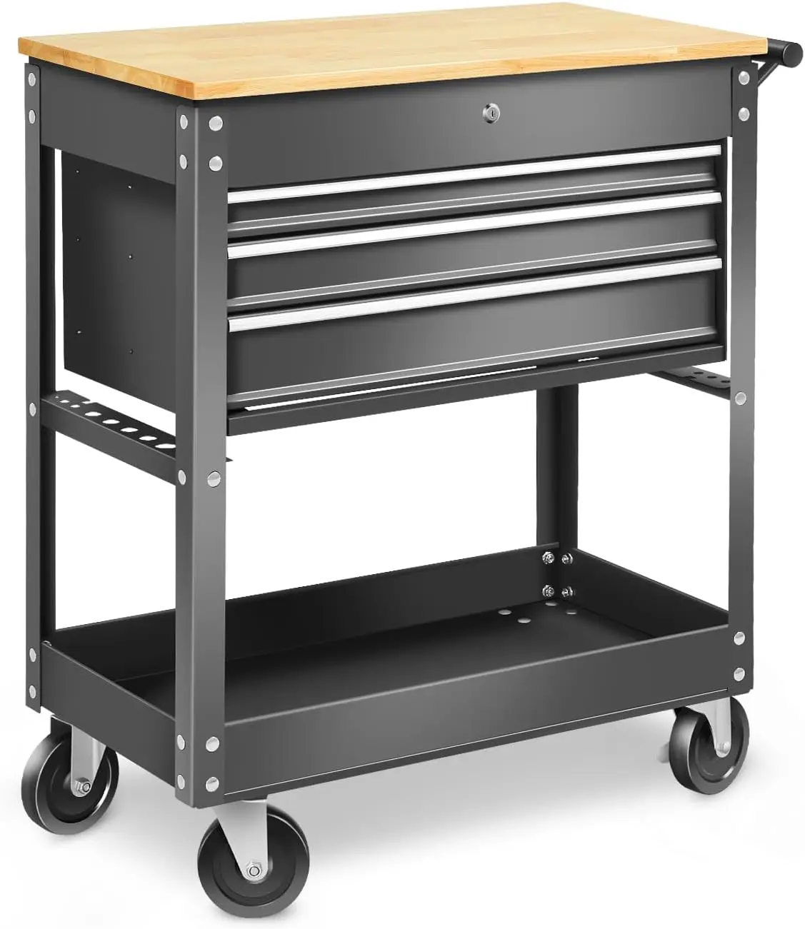 

DNA MOTORING 3-Drawers Wood Top Utility Rolling Tool Chest Cabinet, Heavy Duty Industrial Service Cart Keyed Locking System