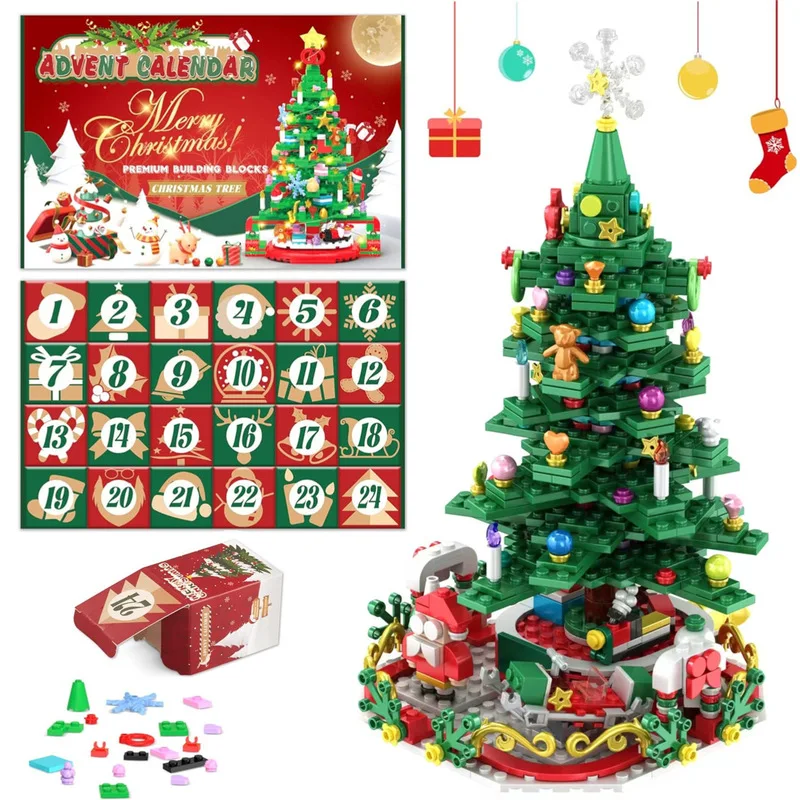 Advent Calendar Christmas Tree Building Toys Christmas Countdown Calendar Building Blocks Kids New Year Gifts Boys Girls