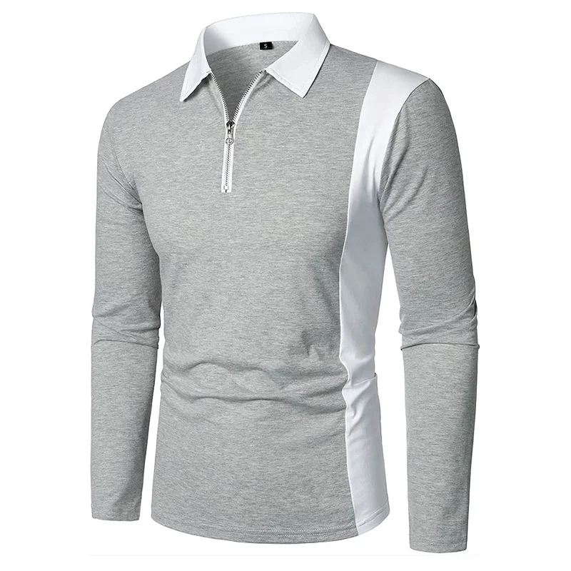 2022 New Trend Men's Fashion  Lapel Shirt Long Sleeve Men's Stitching Casual Sport T-shirt Tops