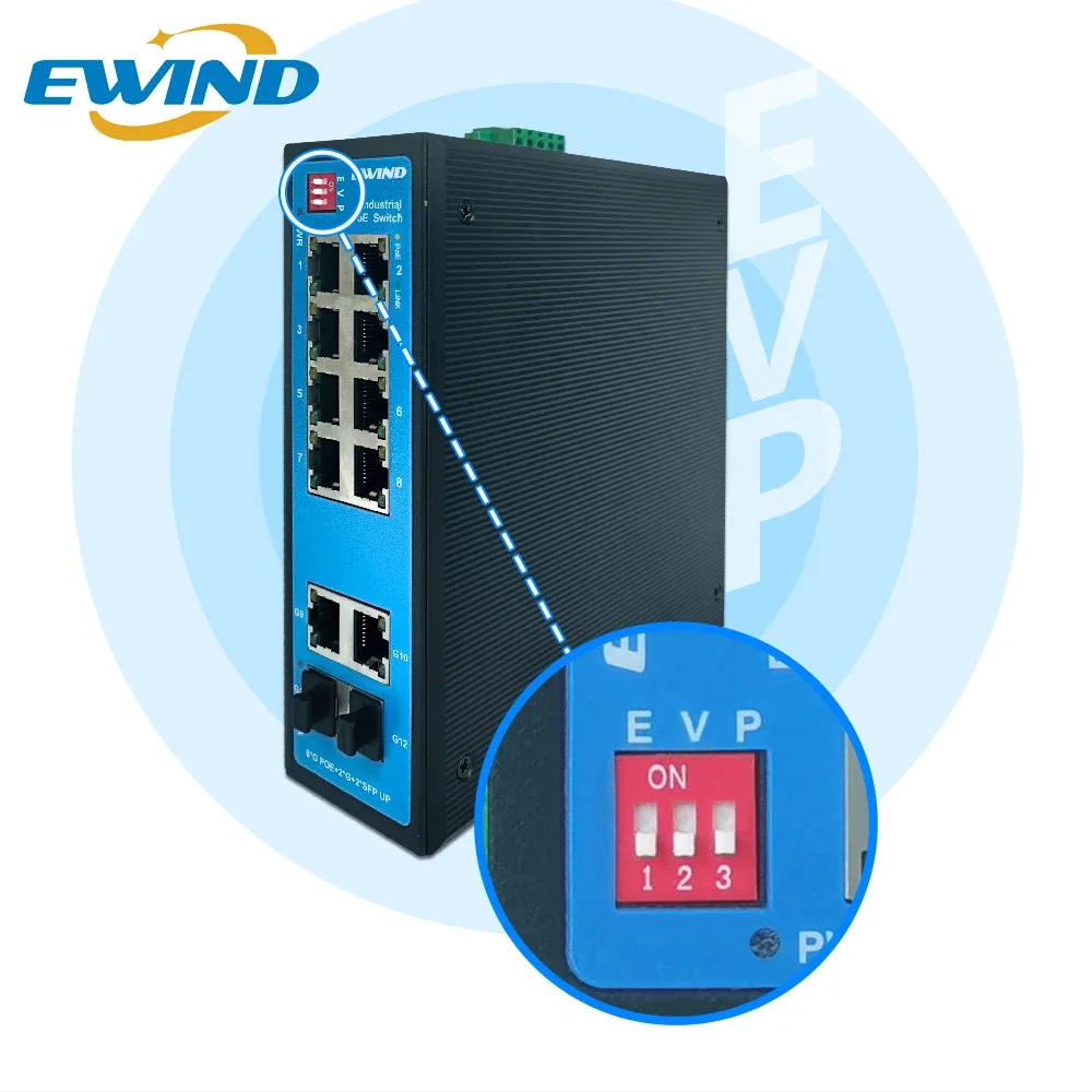 EWIND 산업용 10포트 기가비트 POE 스위치 관리형 업링크 이더넷 IP40 방수 야외 산업용