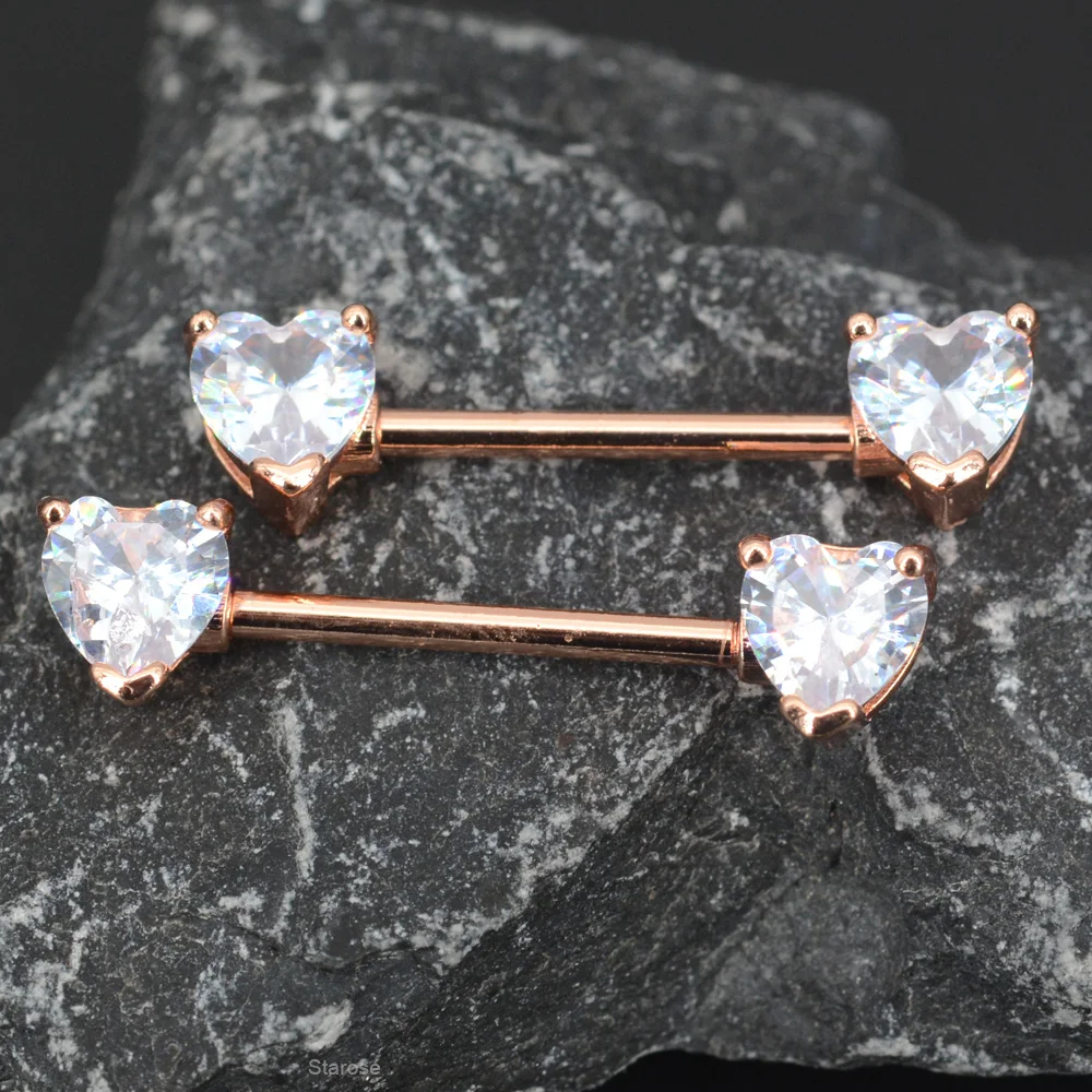 Starbeauty 2Pcs Red Heart Nipple Rings Crystal Nipple Piercing