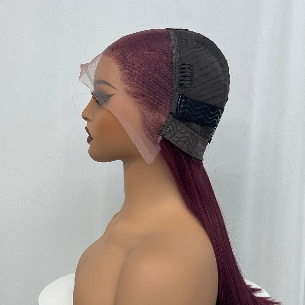 Bone Straight Human Hair Wig 350% Density 99J Glueless Lace Wigs Double Drawn 12A Hair 13x4 HD Lace Frontal Wigs