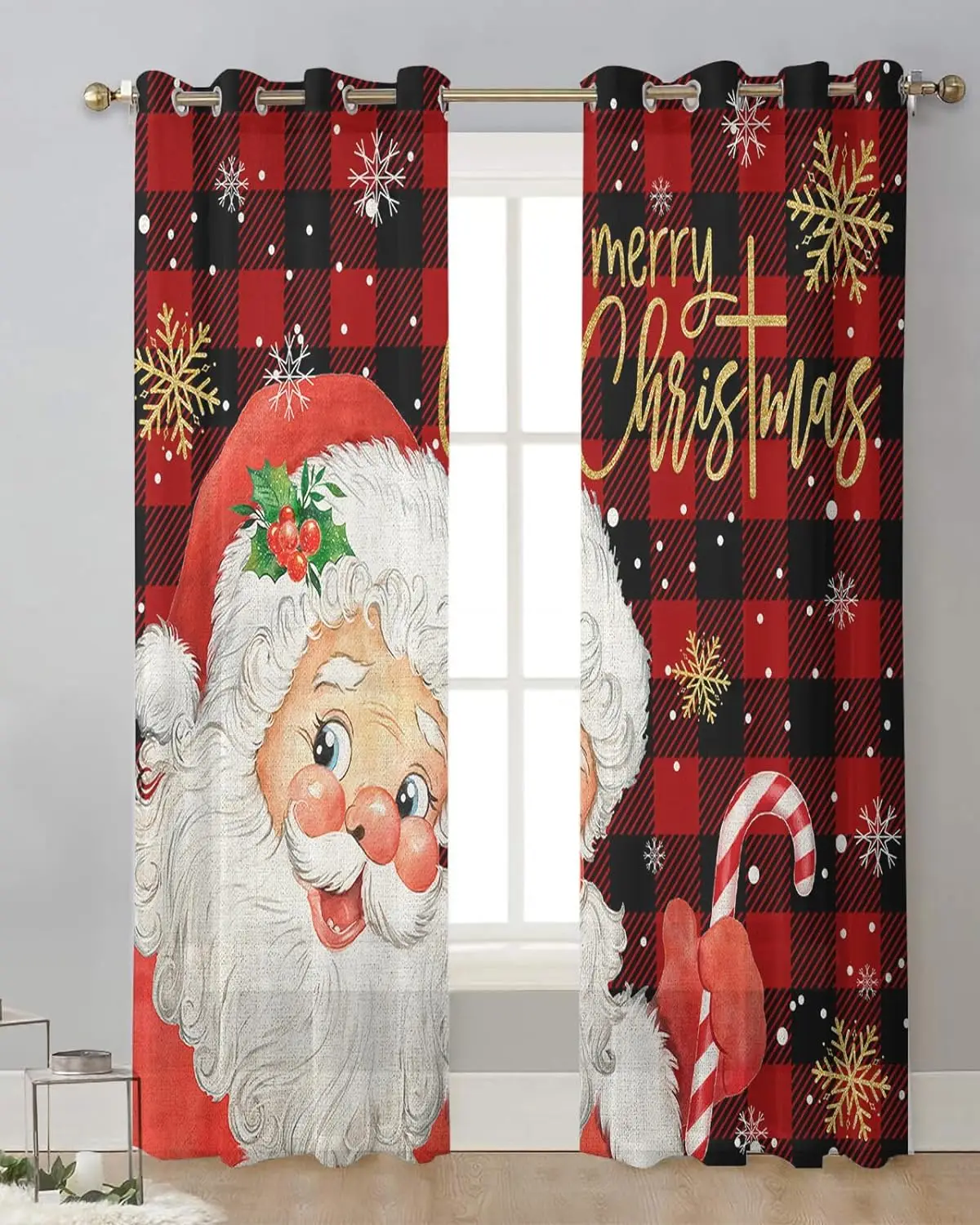 

Xmas Santa Snowman Snowflake Christmas Tree Red Grommet Living Room Bedroom Window Curtains Kitchen Drapes