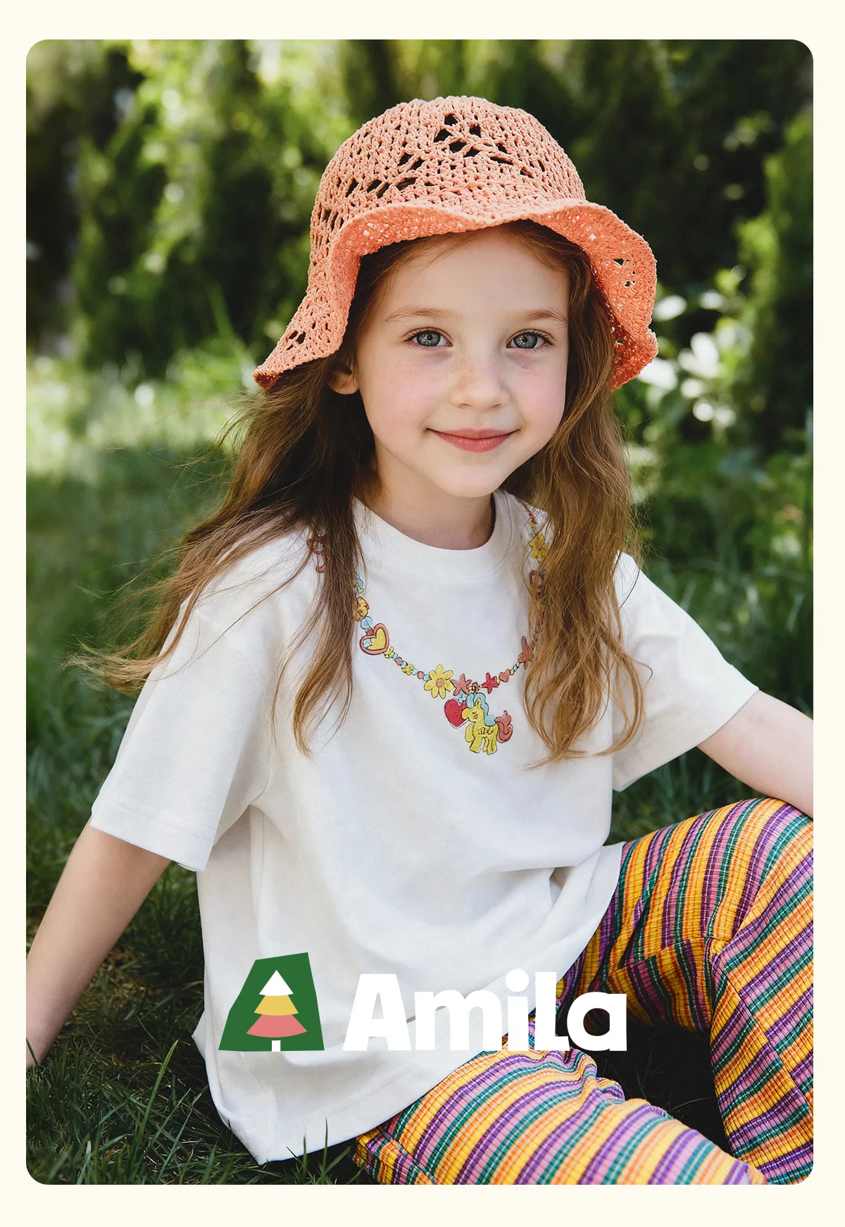 Amila 2026 Sommer Neues Kinder-T-Shirt mit lustigem Halsketten-Print, locker geschnittene Schulterversion, süßes, trendiges Freizeit-Oberteil – Detail 1