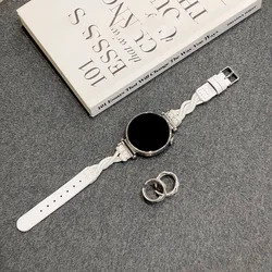 Elegant Slim Braided Leather Strap for 22MM (White)