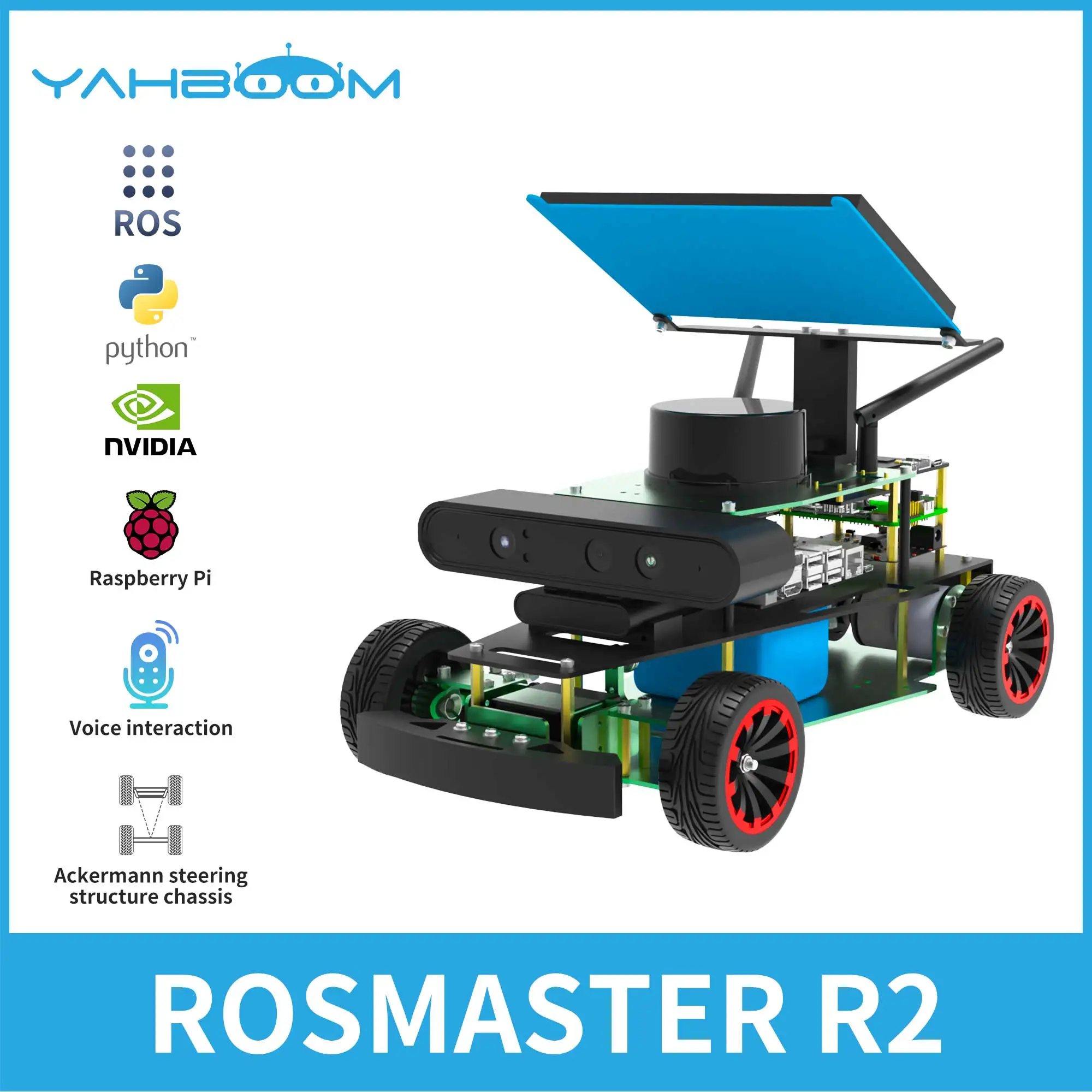 Yahboom ROSMASTER R2 ROS2 Robot Programmable Car with Ackermann Structure for Jetson NANO 4GB/Orin NX/Orin NANO/RaspberryPi 4B