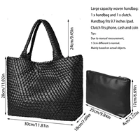 Woven Tote Bag Womens Purse Vegan Leather Shoulder Handbags - Fashion Summer Beach Tote Bags - Large Travel Totes - Image 3