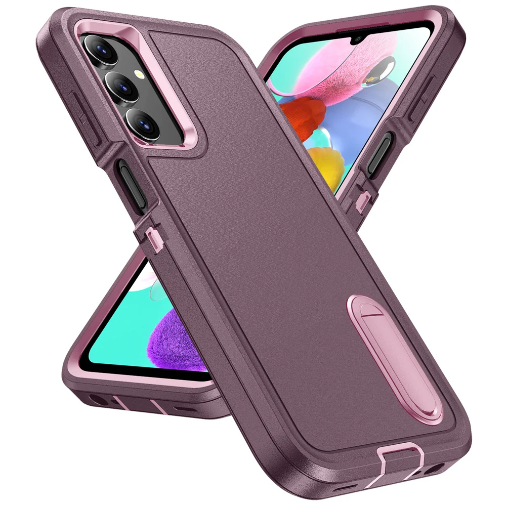 3-in-1 Hybrid Shockproof Armor Case with Matte Folding Stand Cover