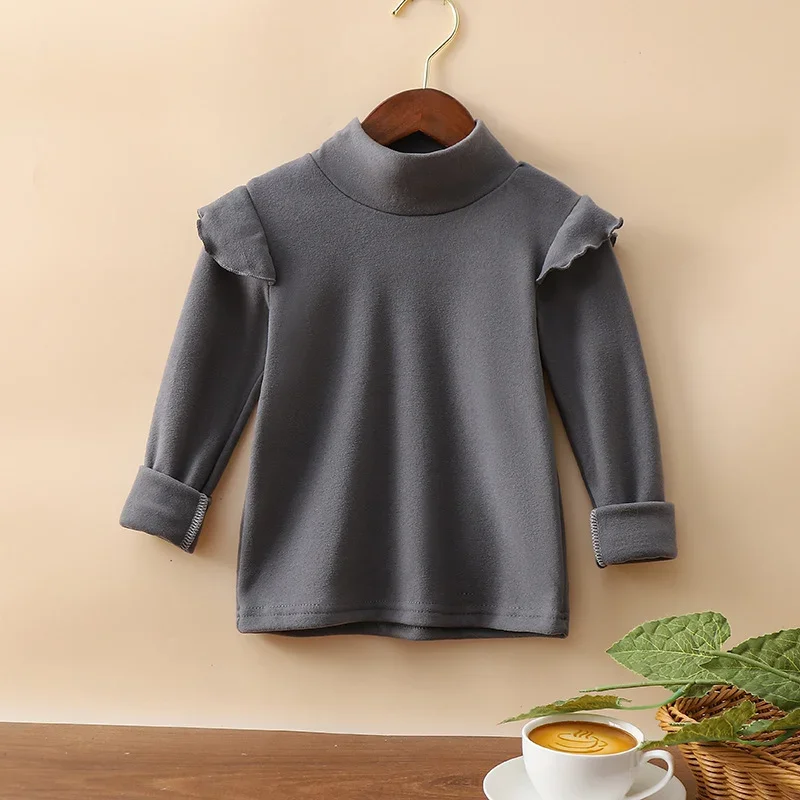 Autumn Winter Corduroy Children Base Shirt Half High Collar Leaf Sleeve Girls Warm Clothes