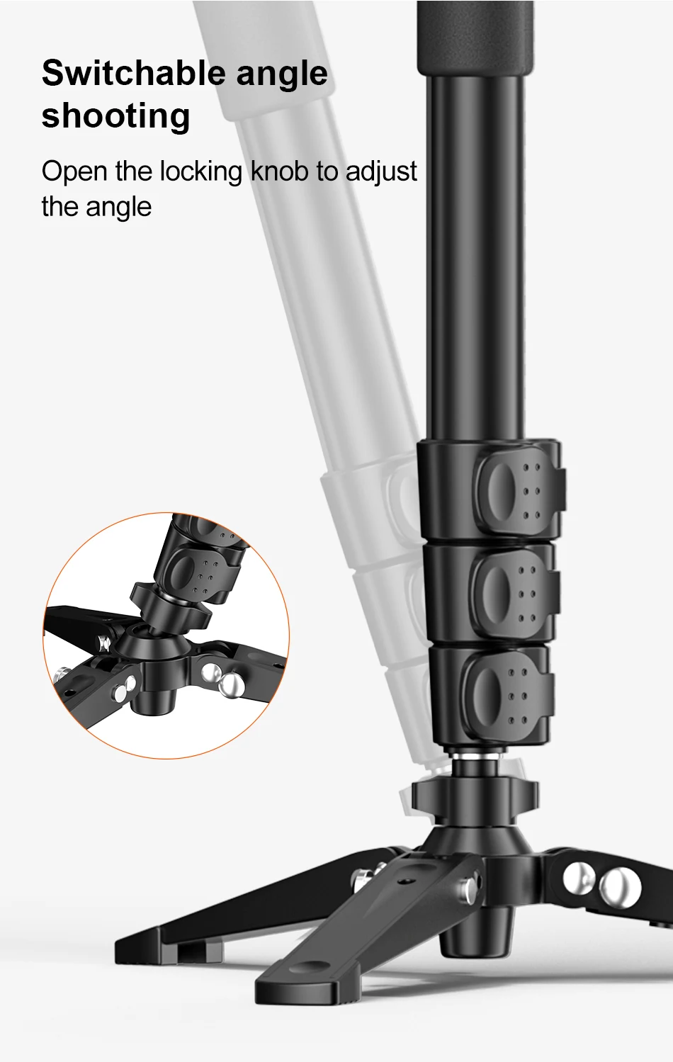 COMAN KX3030 Professionelles Video-Einbeinstativ, leichtes Stativ für Canon Nikon DSLR-Kameras, Stativ mit Kugelkopf, unterstützt 1/4-Zoll-Schraube – Detail 10
