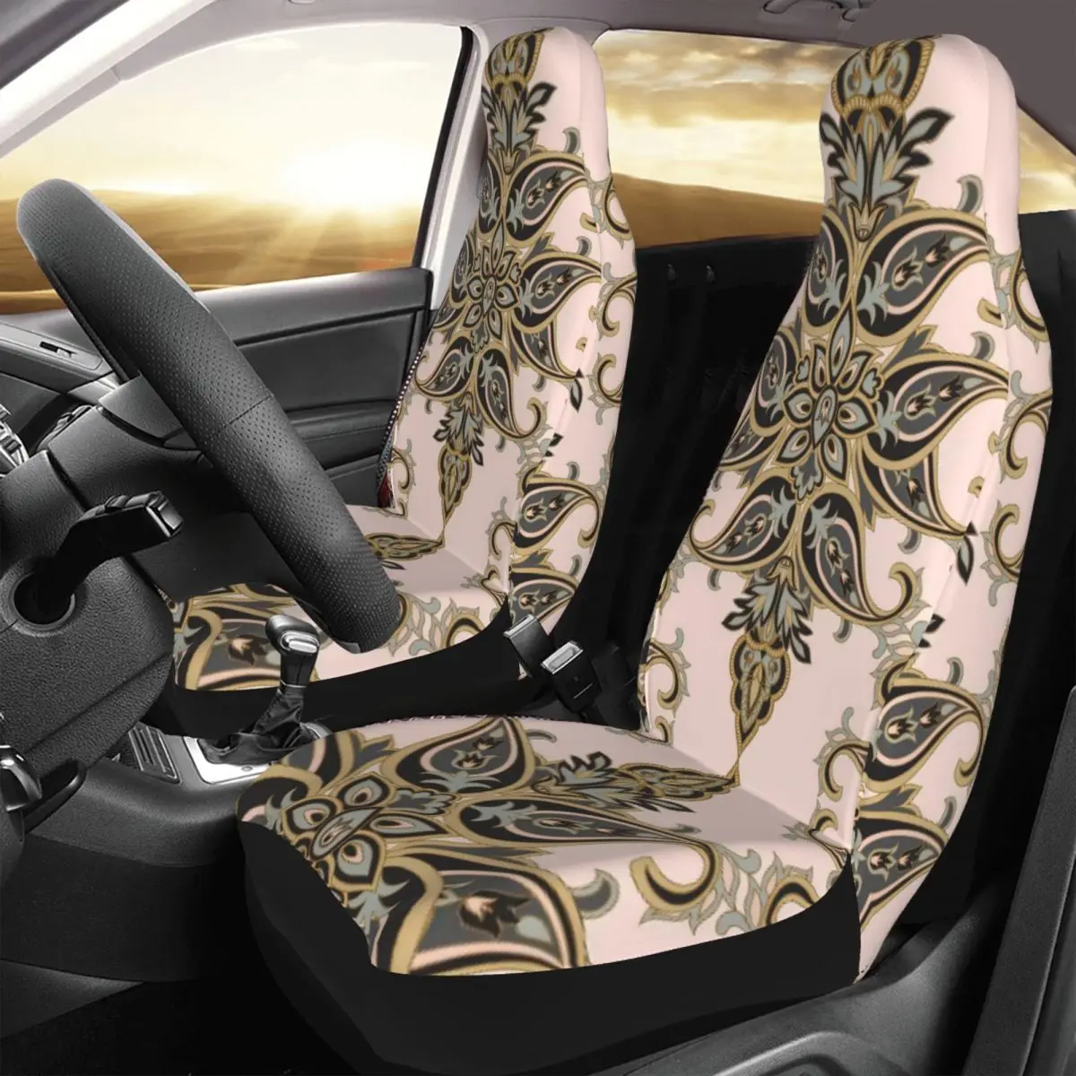 

Floral Pattern Flourish Tiled Oriental Ethnic Car Seat Cover Custom Printing Universal Front Protector Accessories Cushion Set