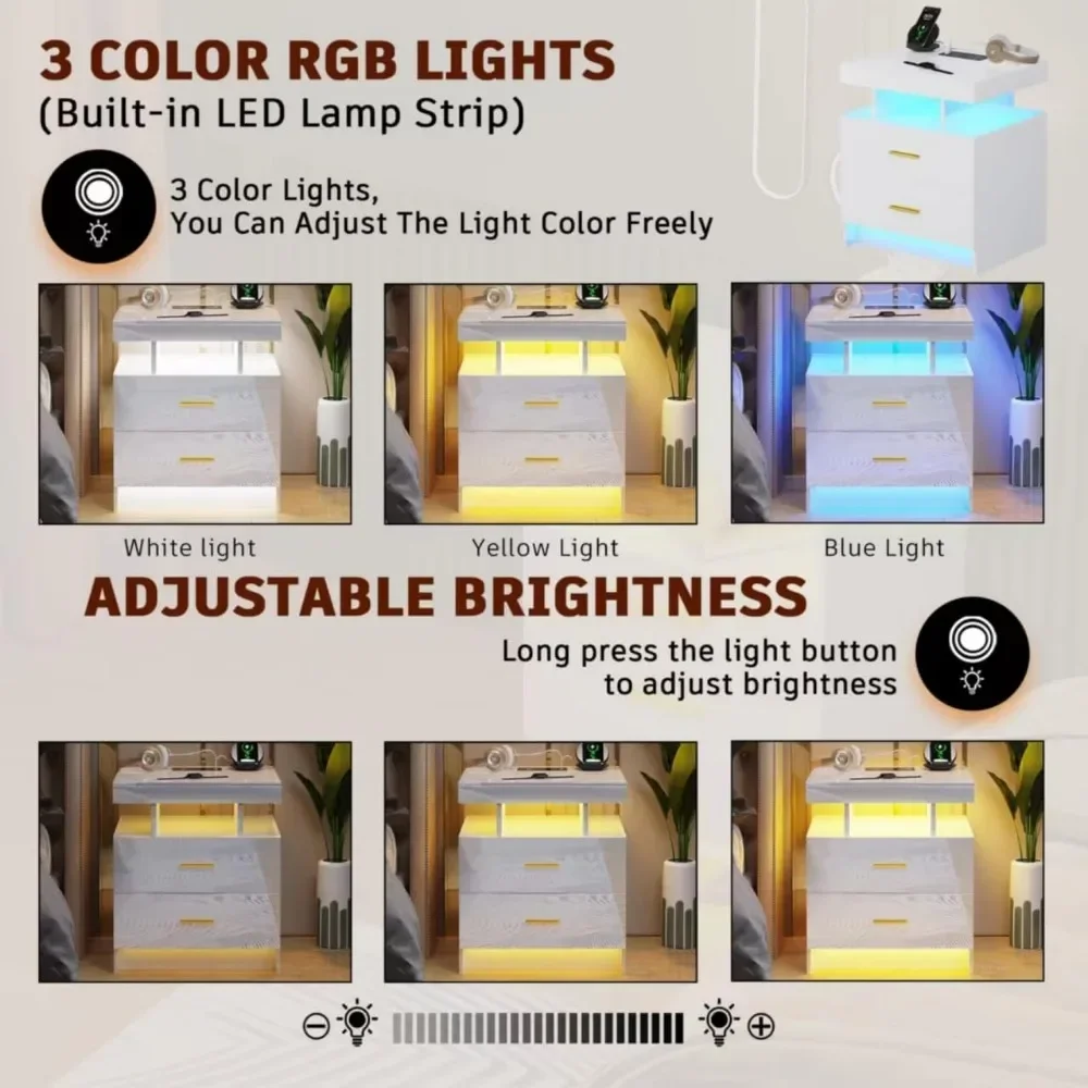 LED Nightstands with Charging Station 6