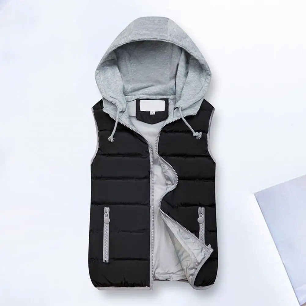 

Women's Winter Vest Jacket Hooded Color Block Zipper Drawstring Sleeveless Thickened Warm Women's Vest