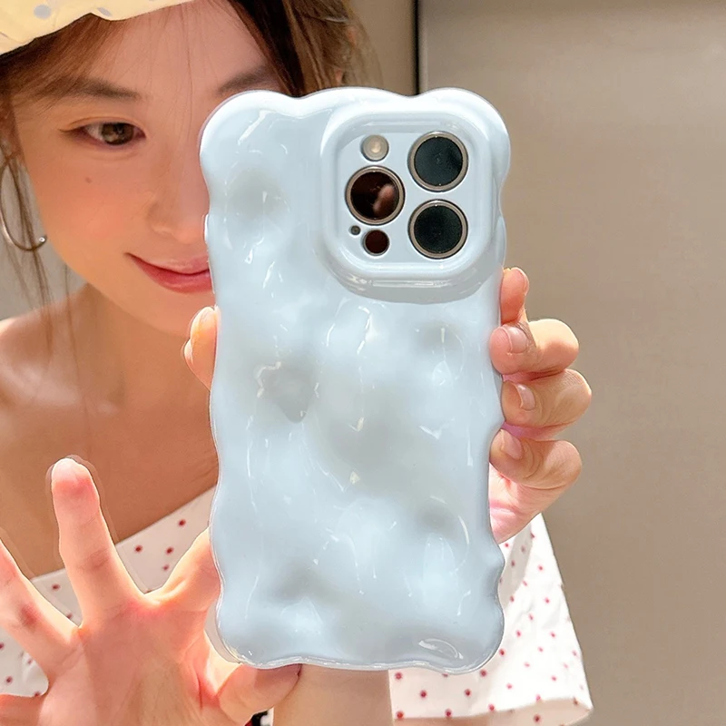 Vibrant Dopamine Color 3D Cloud Waves TPU Phone Case - Soft Shockproof Back Cover