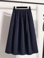 Korean Style Casual Versatile Long Skirt Plus Size Skirts Women 2026 Spring New Fashionable High Elastic Waist A Line Skirt