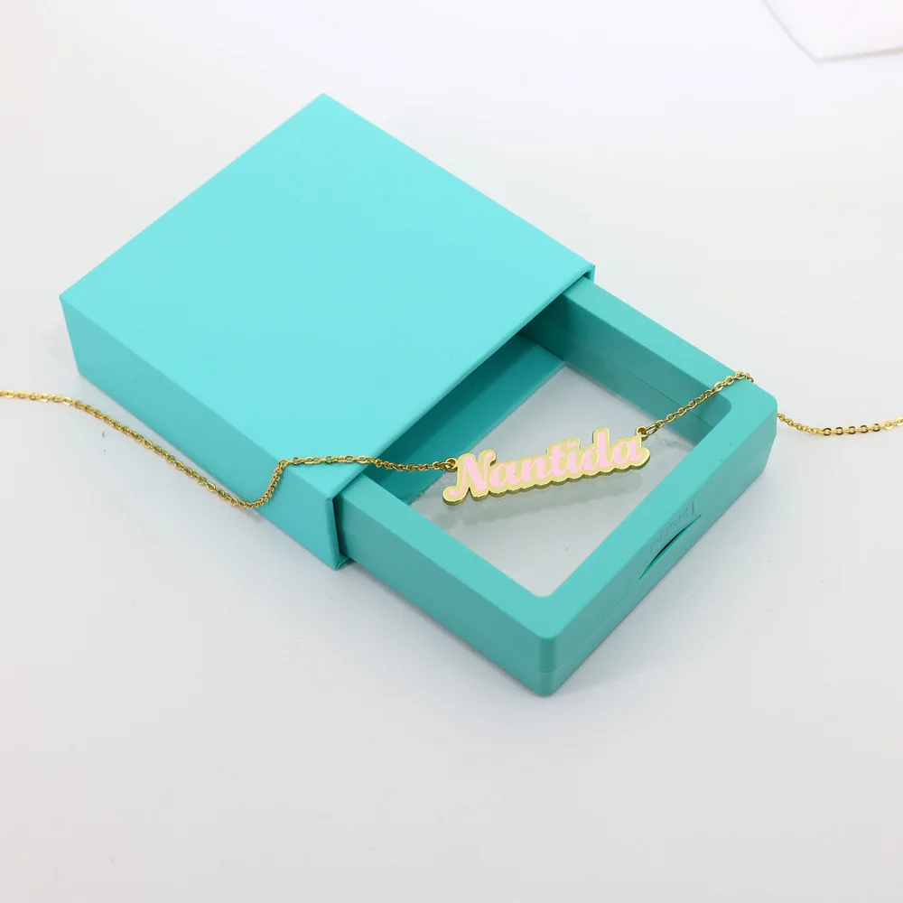 Fashionable Custom 925 Sterling Silver Enamel Color Name Necklace Colorful Personalize Birthday Gifts Women Party Jewelry