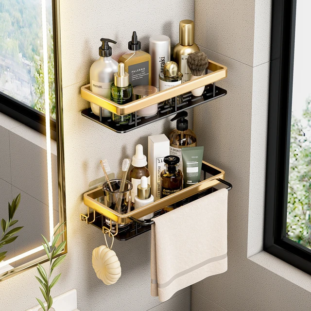 Gold Bathroom Shelf Hanging Basket Kitchen Wall Shelves Shower