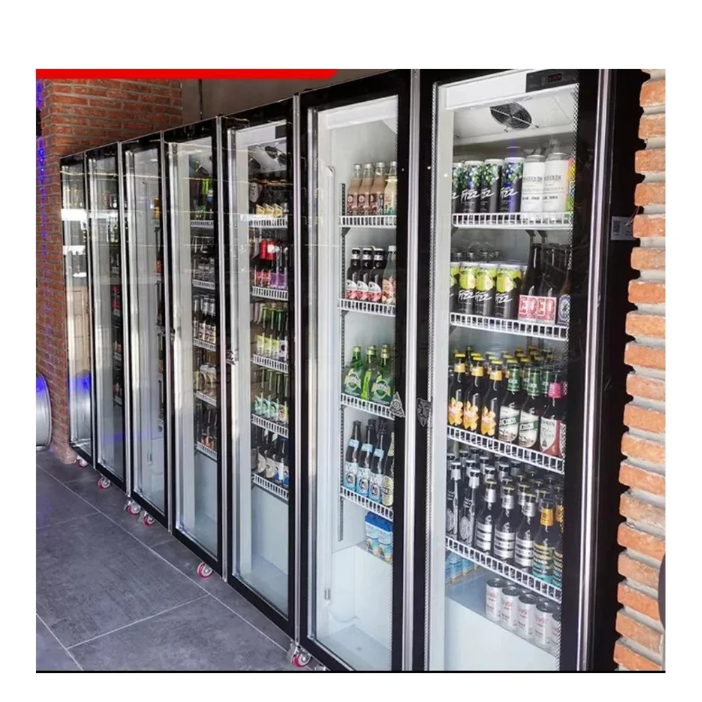 Supermarket Commercial Vertical Upright Freezers Display Beverage Cooler Refrigerator Showcase With Glass Door Freeze