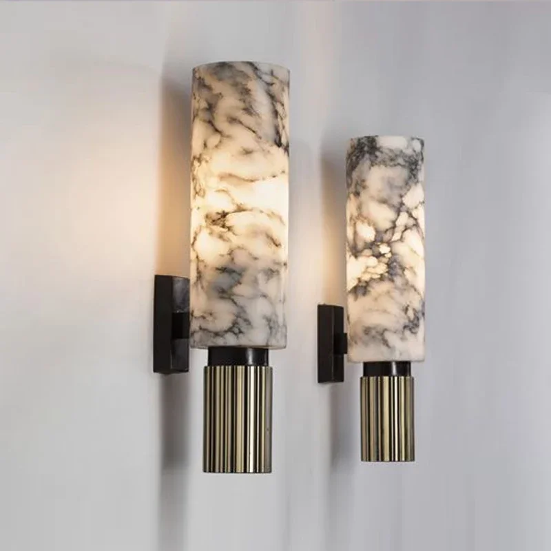 

Italian Designer Wall Lamp Natural Marble Nordic Foyer Dining Room Stairs Bedside Sconce Luxury Bedroom Copper Lamp Art Decor