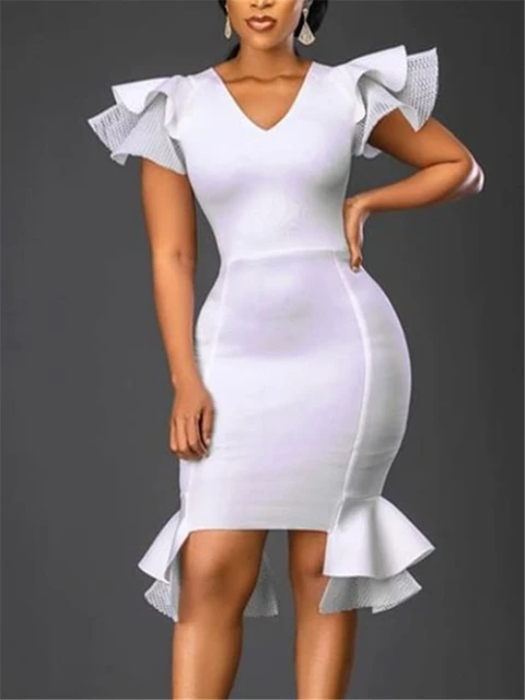 Women White Dress Bodycon Skinny Party 