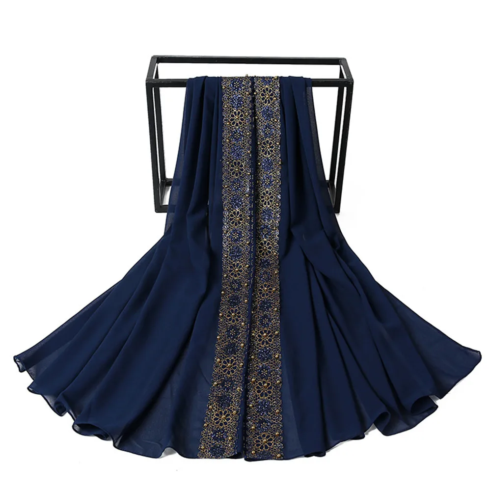 Spitze Chiffon Hijab Schal für Frauen islamisches Kopftuch weibliche muslimische Kopf wickel Schals – Detail 17
