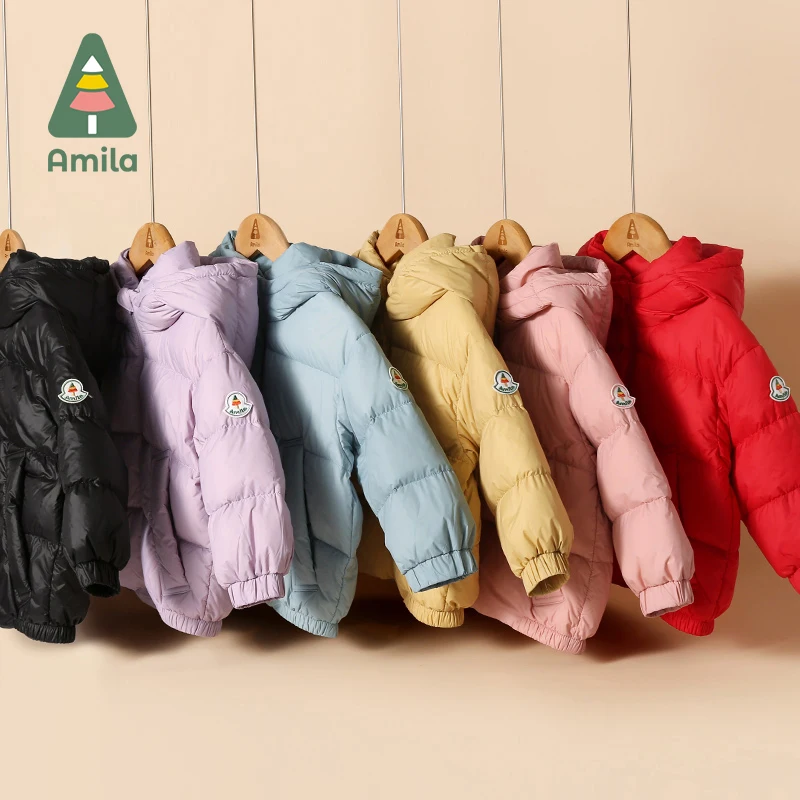 Amila Children's Clothing Girls' Winter New Long Sleeves Cute Multicolor Fashion OuterWear& Coat Down Jackets