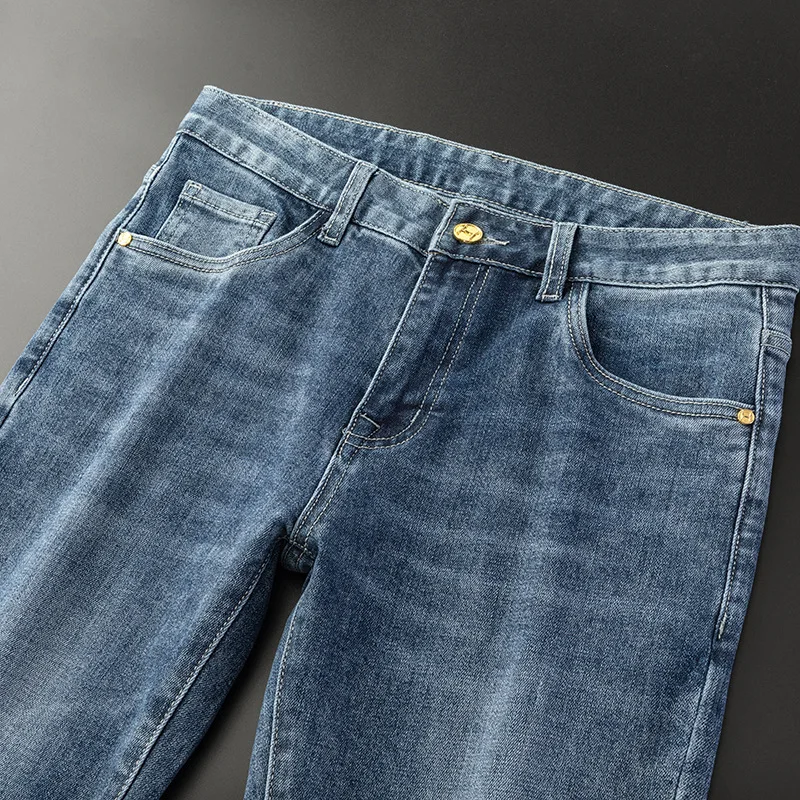 Autumn Winter Slim-Fitting Jeans for Men Ankle-Tied Cotton Elastic Korean 3D Printing Horse-Drawn Tram Embroidery Denim Pants 2