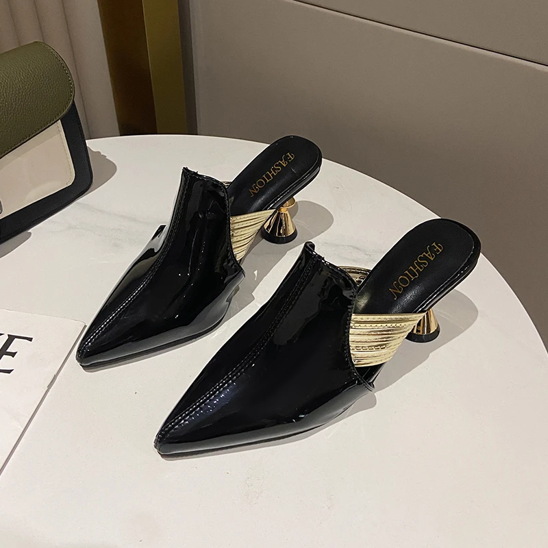 Aphixta Green Elegant 7.5cm High Heels Mules Women Slides Pointed Toe Slides Shoes Summer Fashion Footwear Big Size 46 Slippers