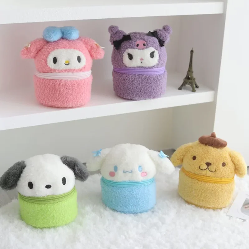 

Kawaii Sanrioed Anime Cartoon series Cinnamoroll Kuromi Pompom Purin Cute Soft plush Mini Portable Toy Headwear Storage box