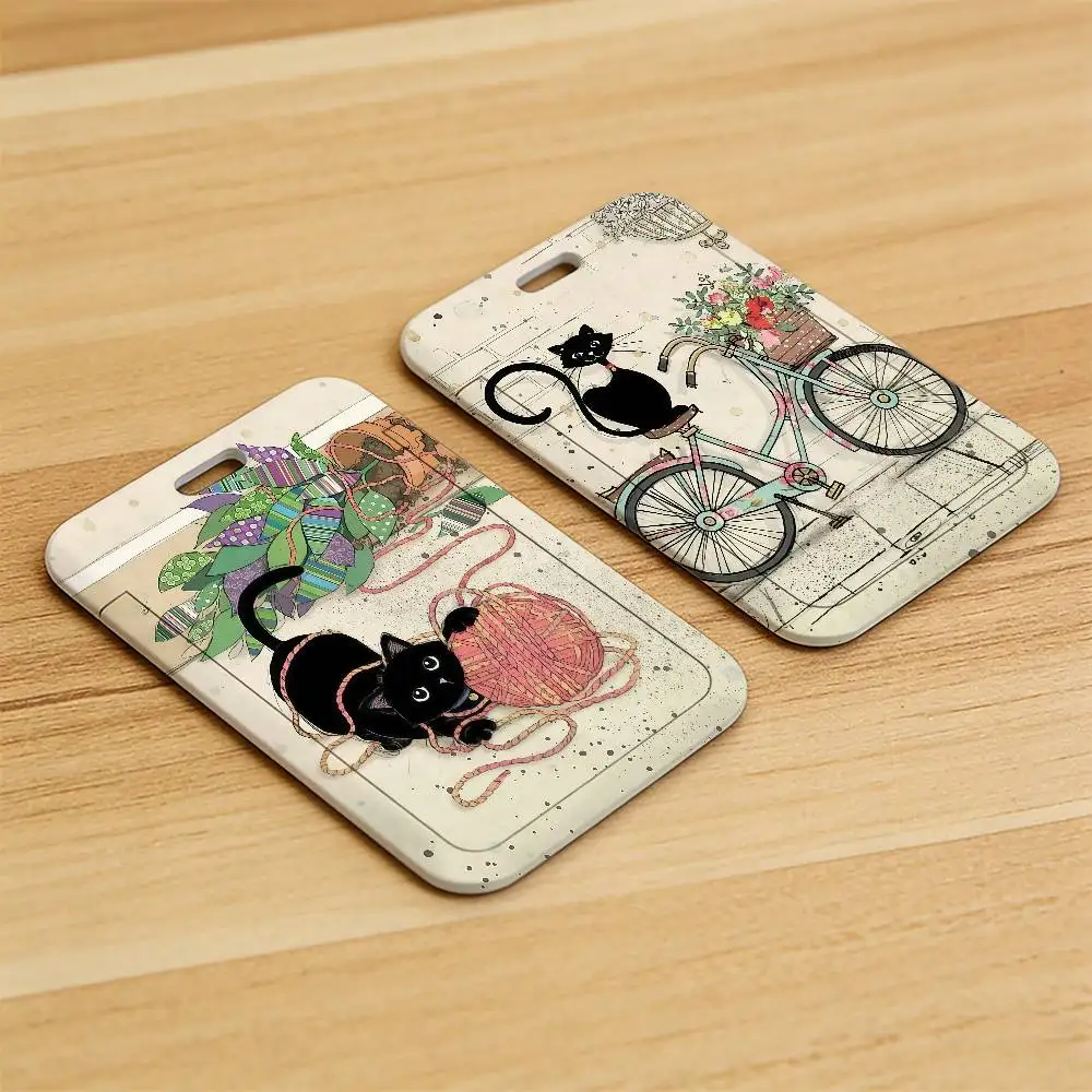 귀여운 검은 고양이 ID 카드 홀더 목걸이 펜던트 도어 홀더 랜야드 키체인 직장 신분증 케이스 선물