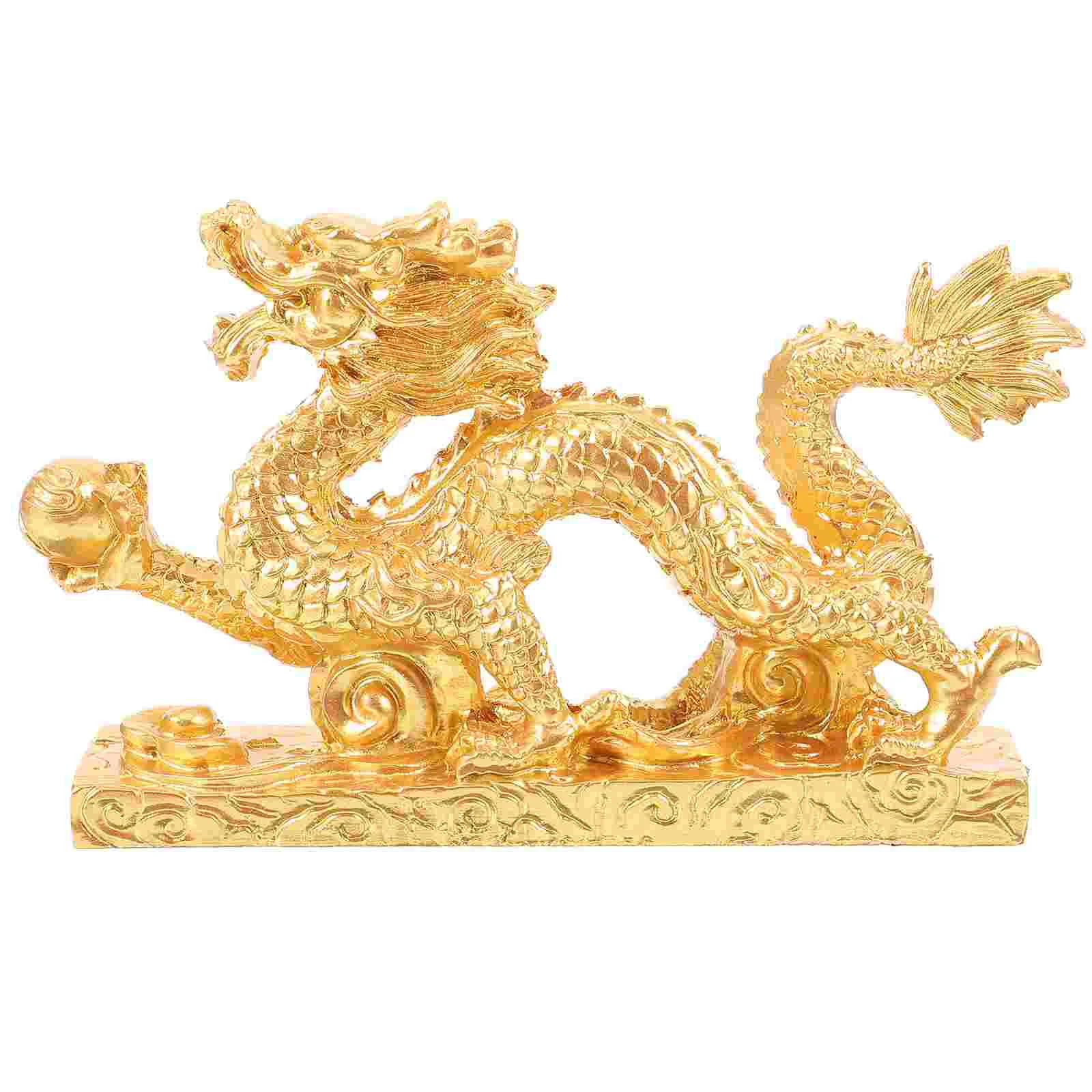 

Dragon Ornament Chinese Statue Auspicious Figurine Decorative Sculpture Livingroom Office Desktop Resin